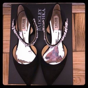Badgley Mischka Black Ballet Slippers Rhinestones